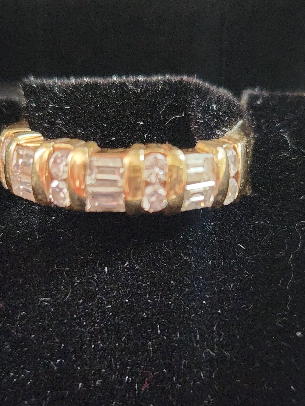 14k Yellow Gold Diamond  Baguette & Round Accent Ring - Channel Set